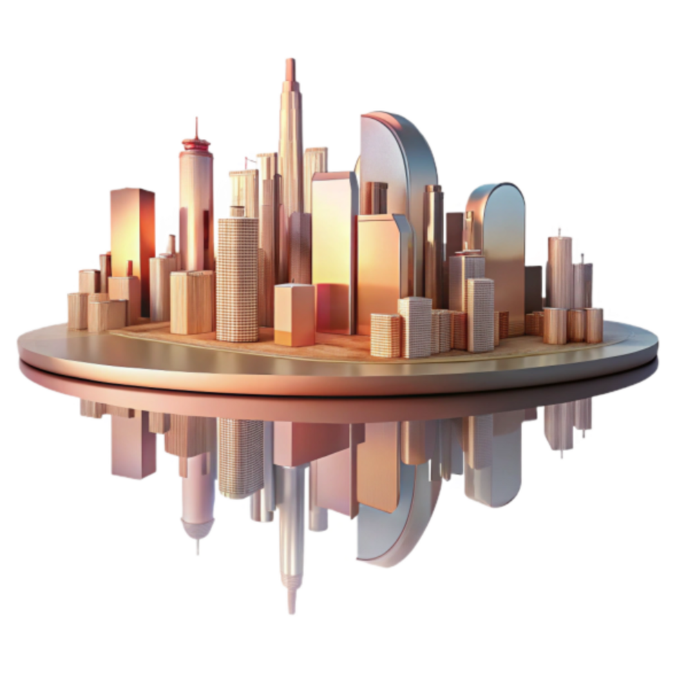 3D Render Cityscape Illustration Golden Hour Urban Skyline Model png