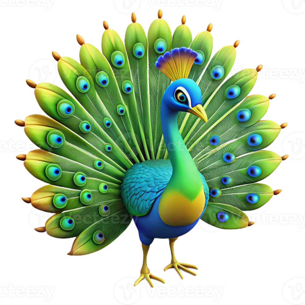 Peacock Bird with Spread Tail Feathers png