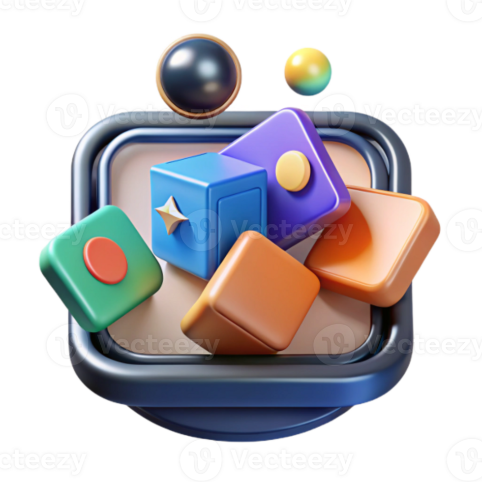 Vibrant 3D Render Colorful Cubes and Spheres Abstract Background Image png