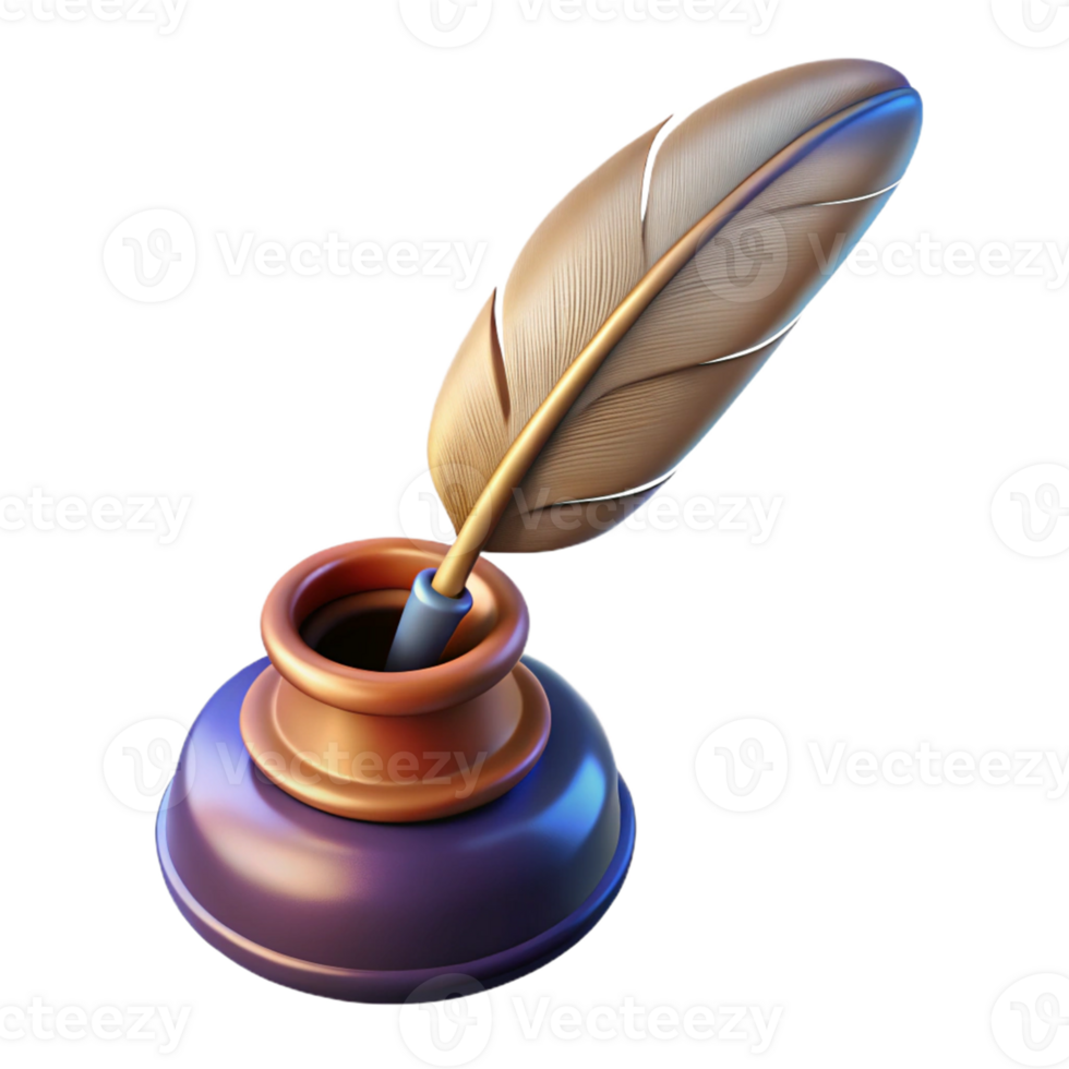 Isometric Quill and Inkwell Illustration png