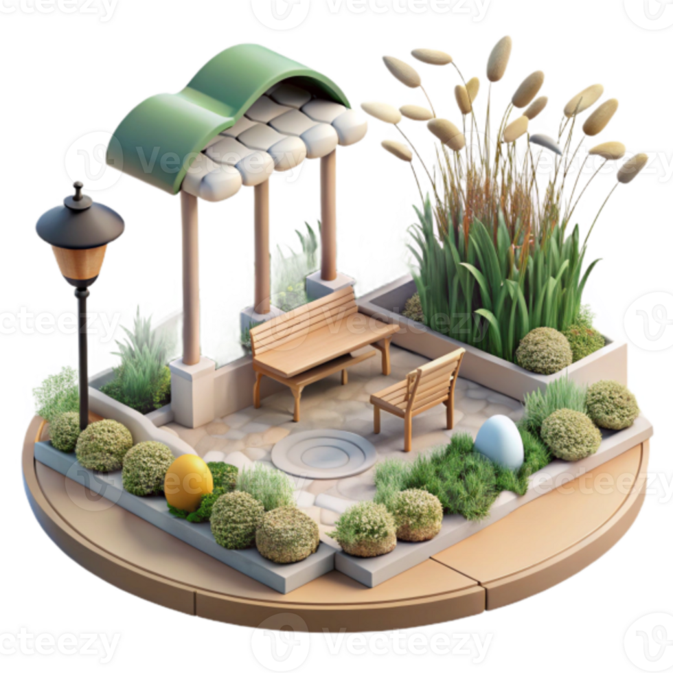 3D Illustration of a Charming Garden Park Bench Scene png