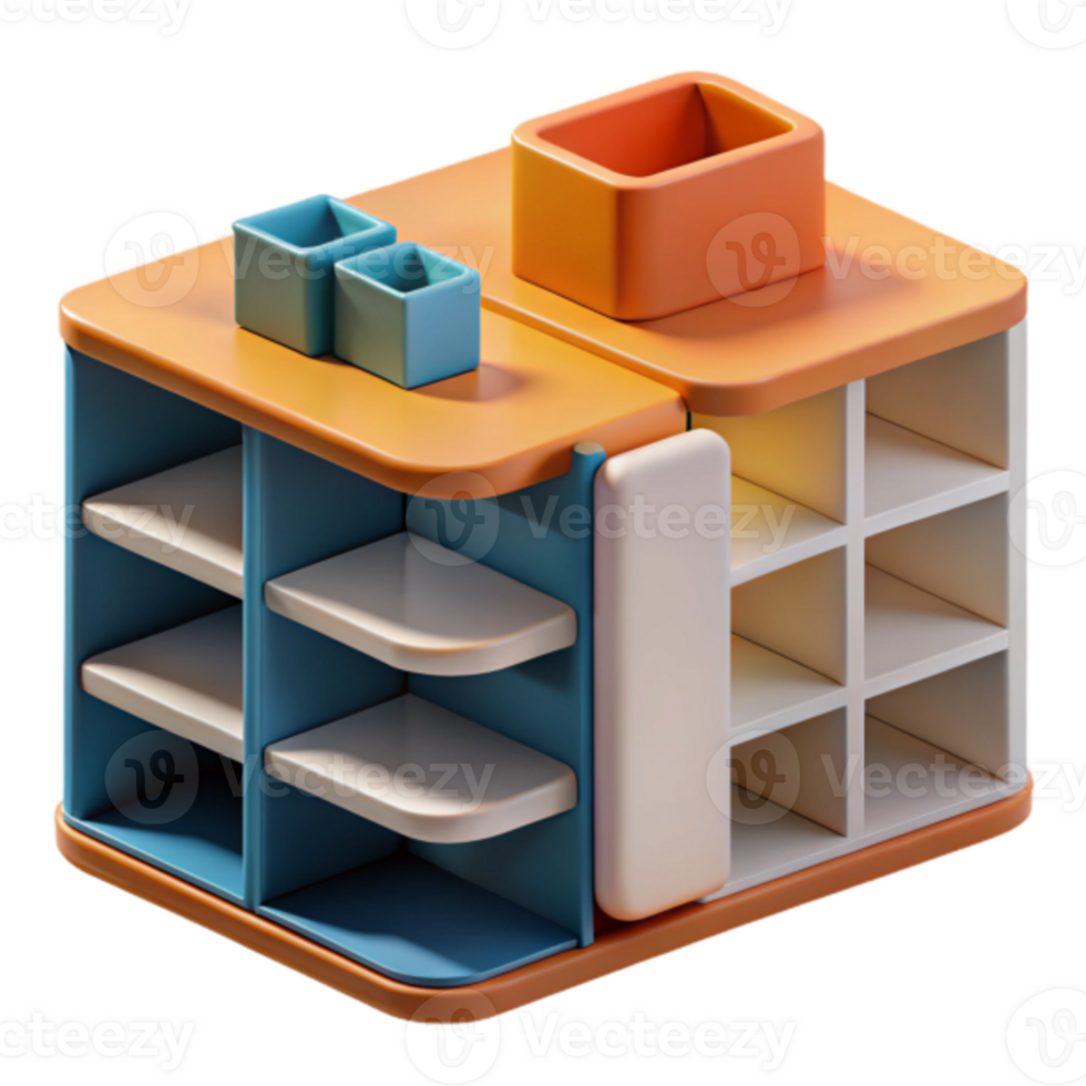 Colorful 3D Render of Modern Shelving Unit Design png