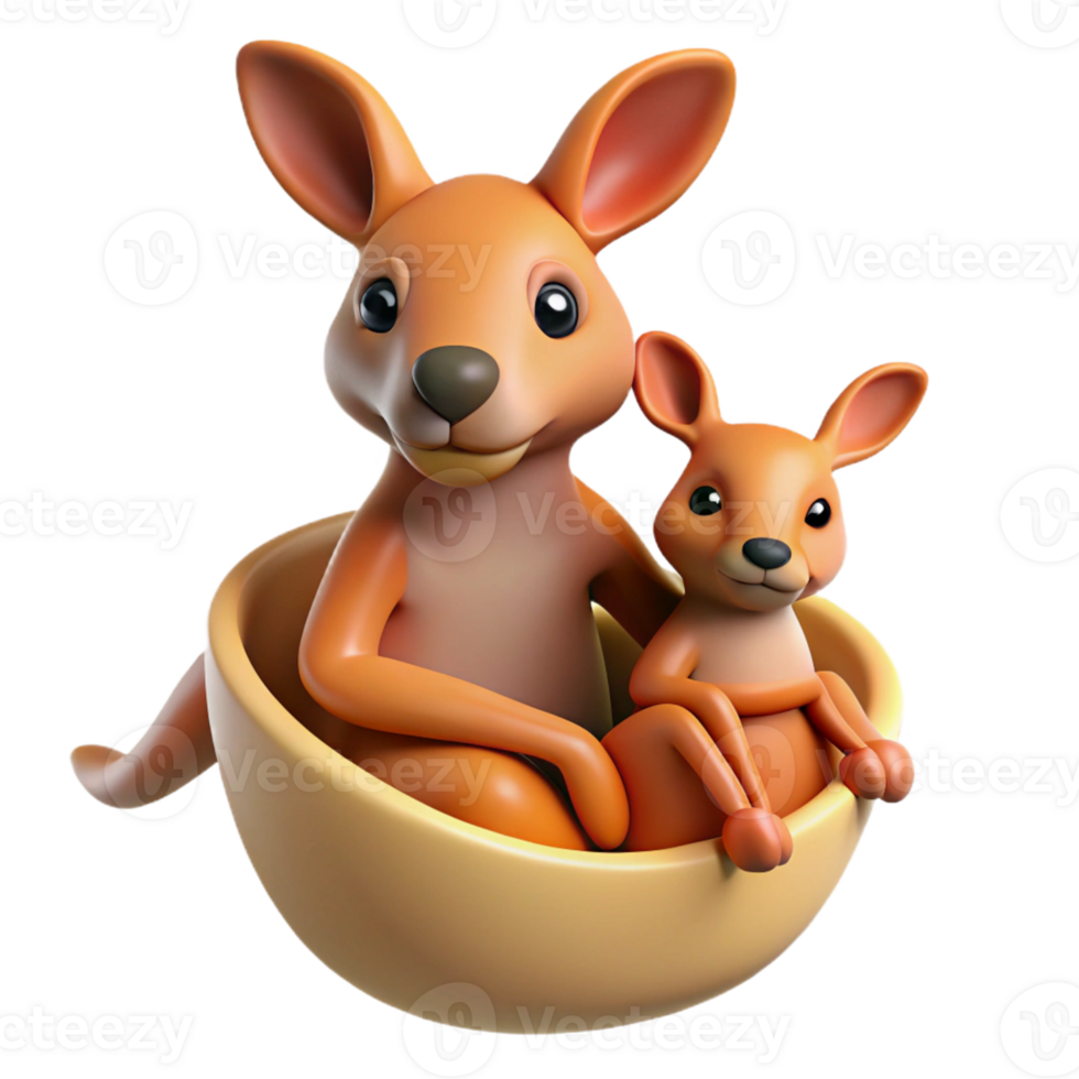 Cute Kangaroo and Joey Isometric Render png
