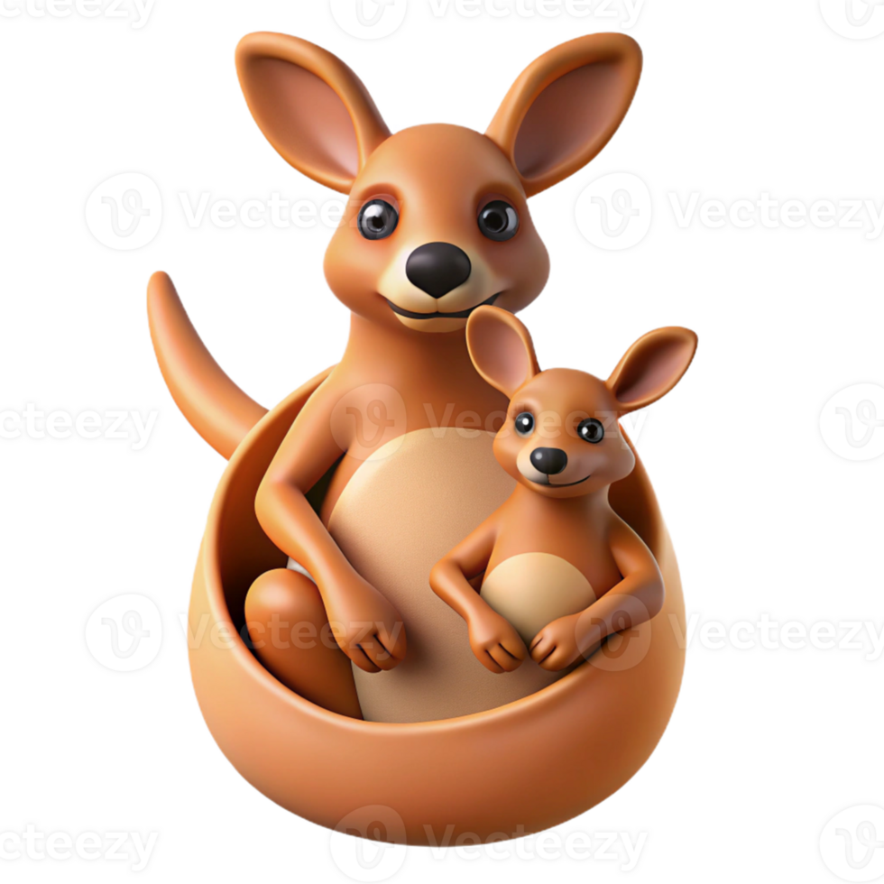 Cute Kangaroo Mom and Baby Isometric Model png
