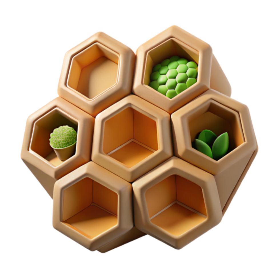 3D Honeycomb Structure with Plants Illustration png