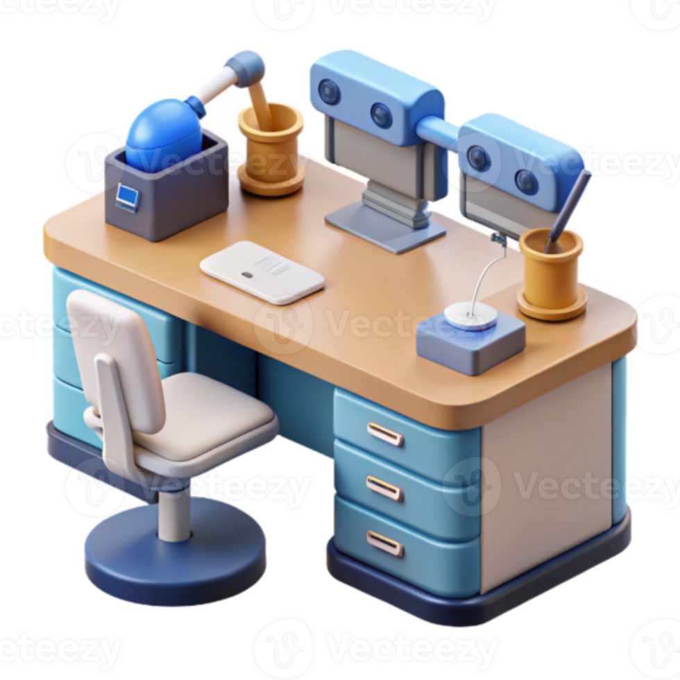 3d render do uma moderno laboratório escrivaninha com robótico equipamento png