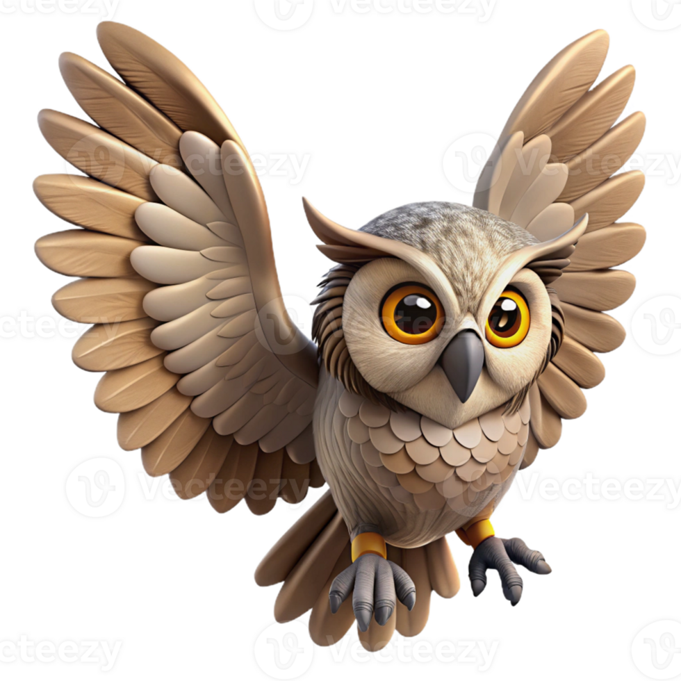 Isometric Cartoon Owl with Spread Wings png