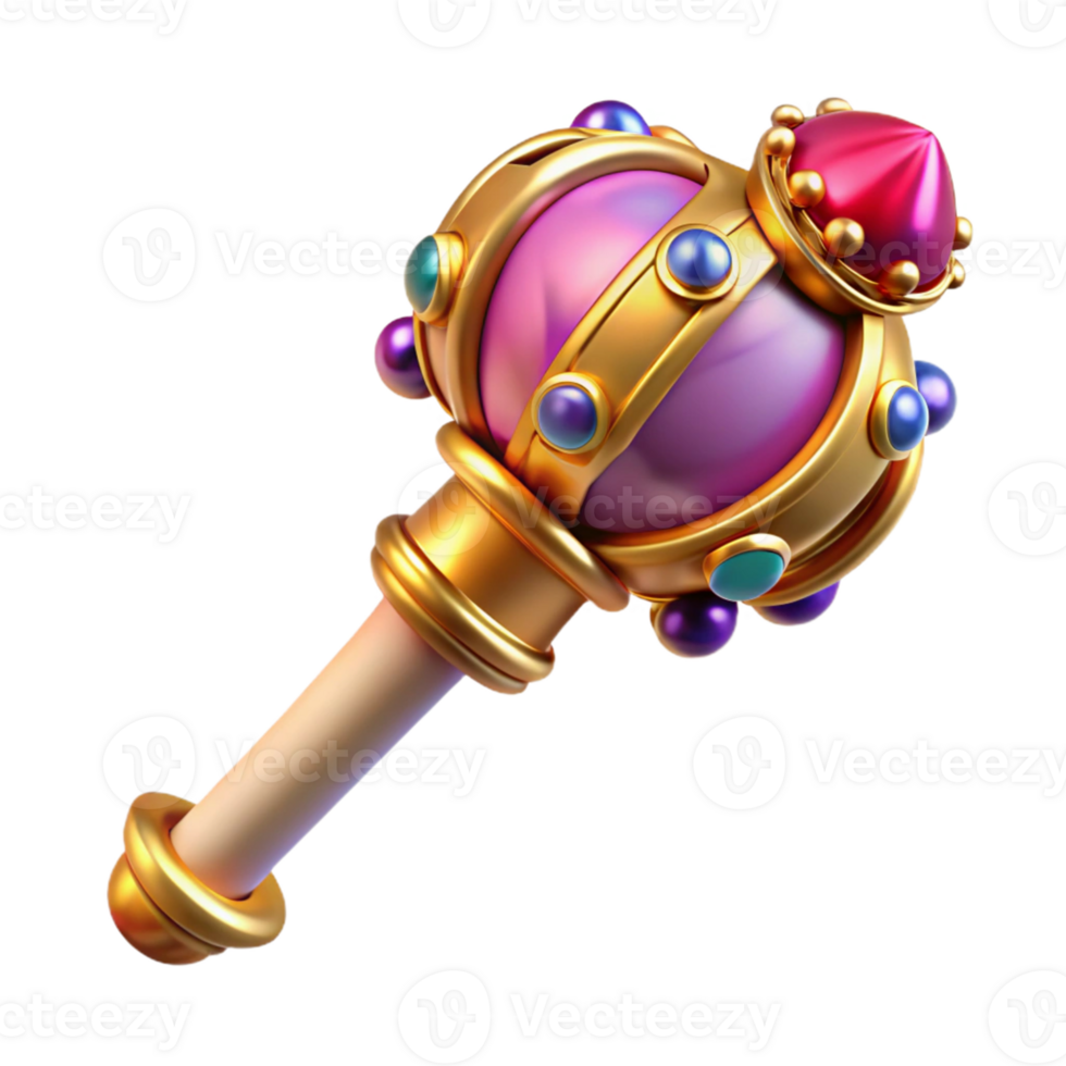 Isometric Golden Scepter with Gems png