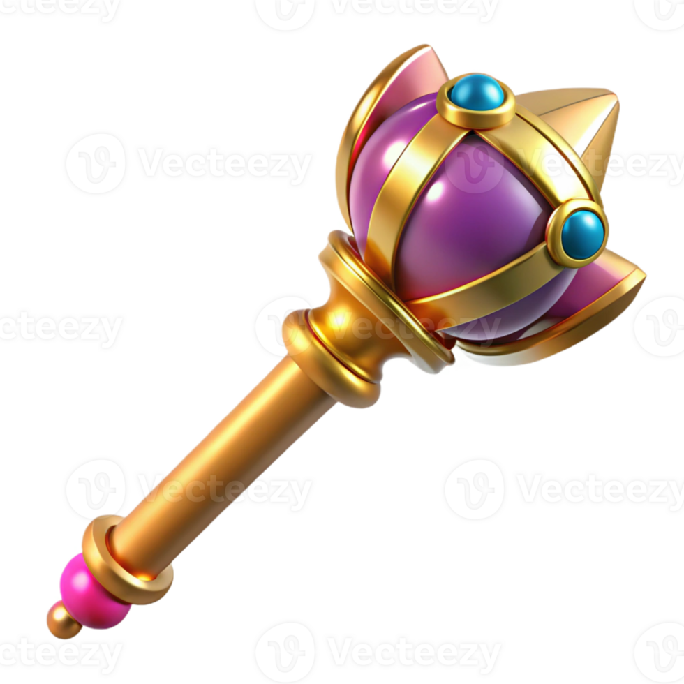 Isometric Golden Scepter with Crown png
