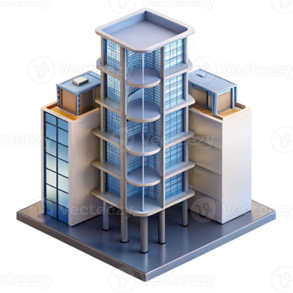 Isometric 3D Model of Modern City Building png