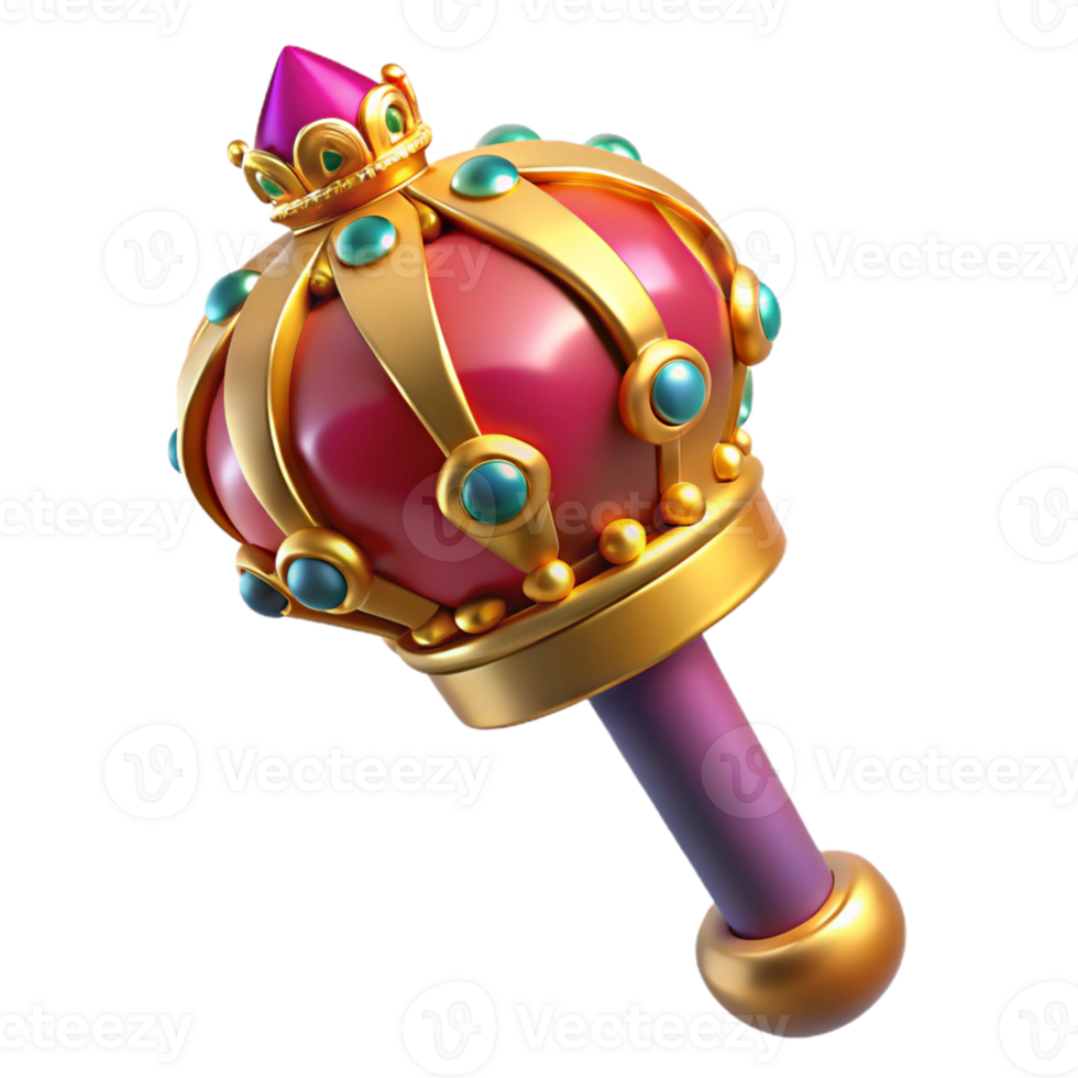 Isometric Rendered Golden Crown Scepter png