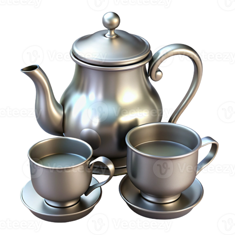 Silver Teapot and Cups png
