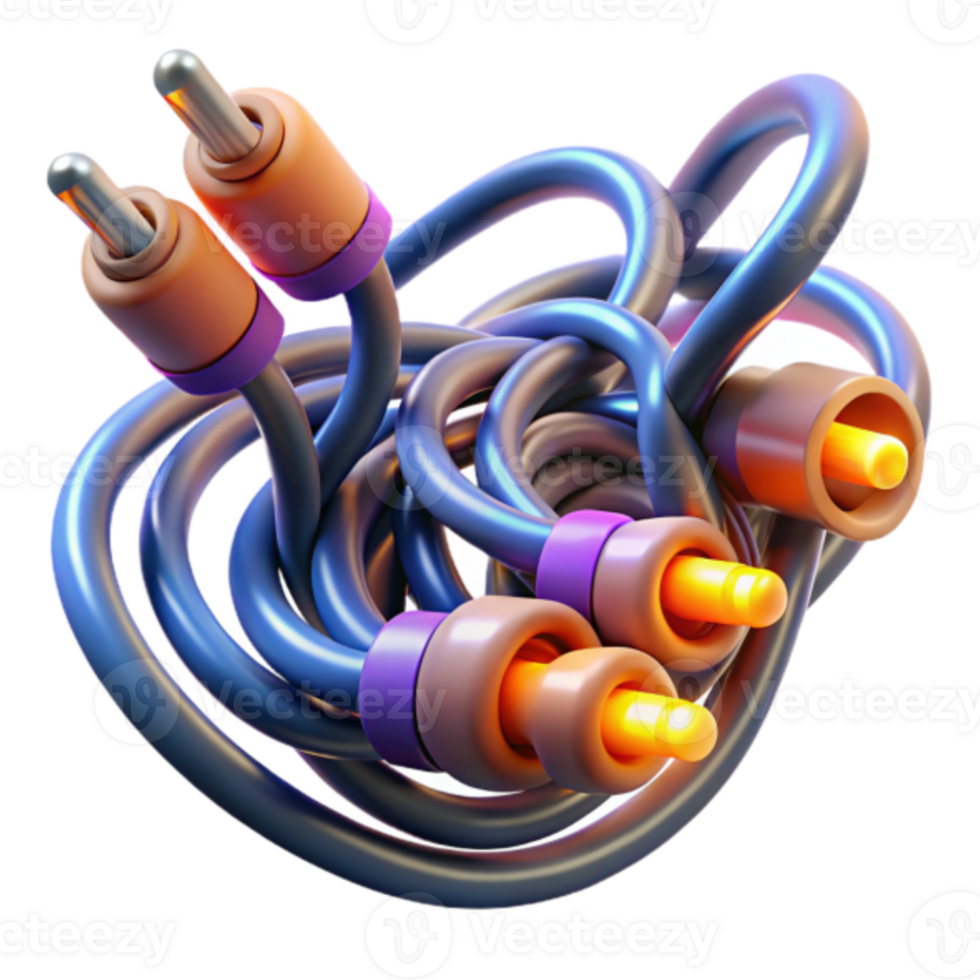 3D Illustration Tangled Audio Cables Abstract Background png