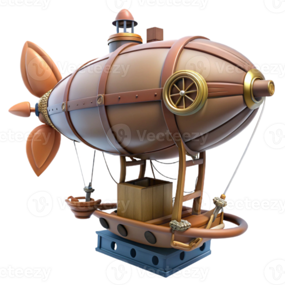Steampunk Airship 3D Render Illustration - Vintage Dirigible Design png