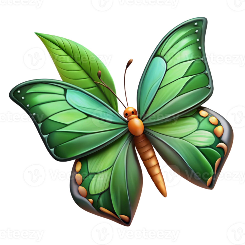 Green Butterfly with Leaf png