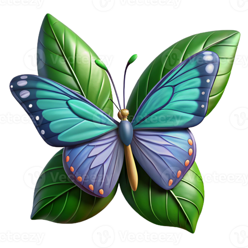 Isometric Butterfly on Leaves png
