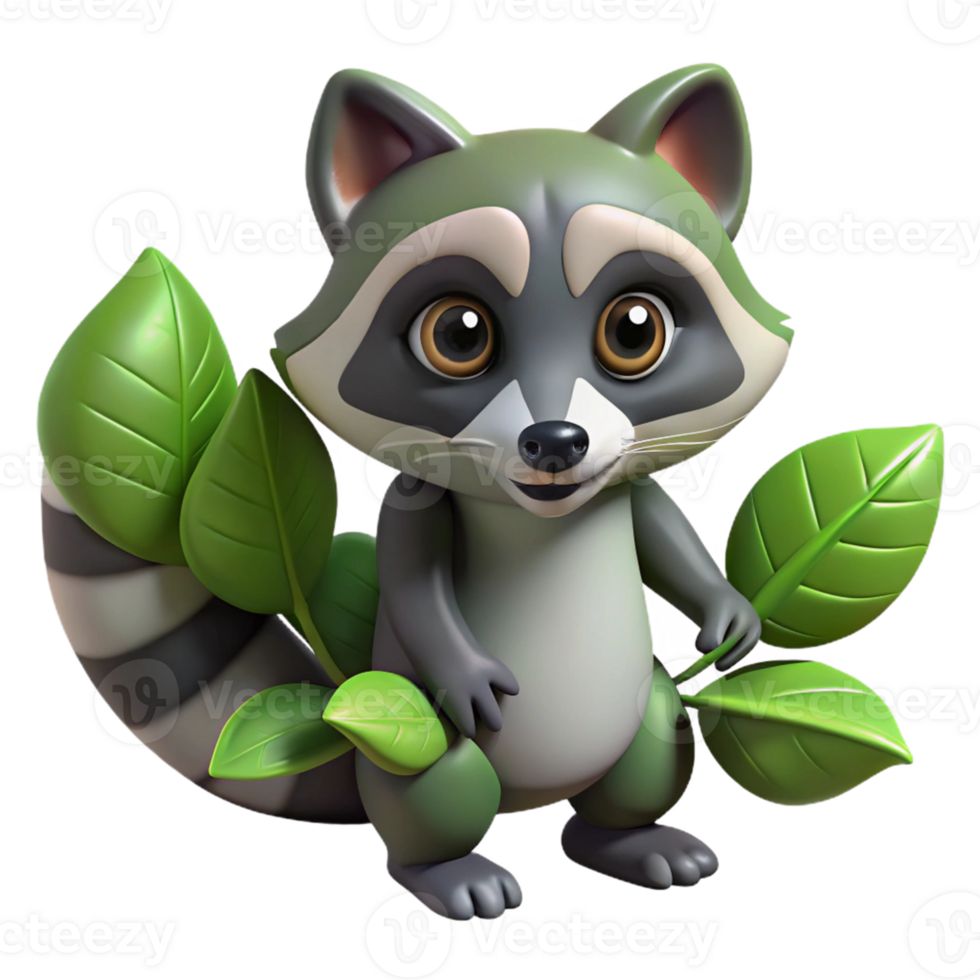 Cute Cartoon Raccoon Isometric Illustration png