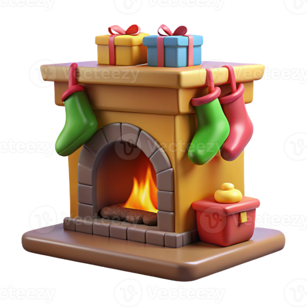 Christmas Fireplace with Stocking and Gifts png