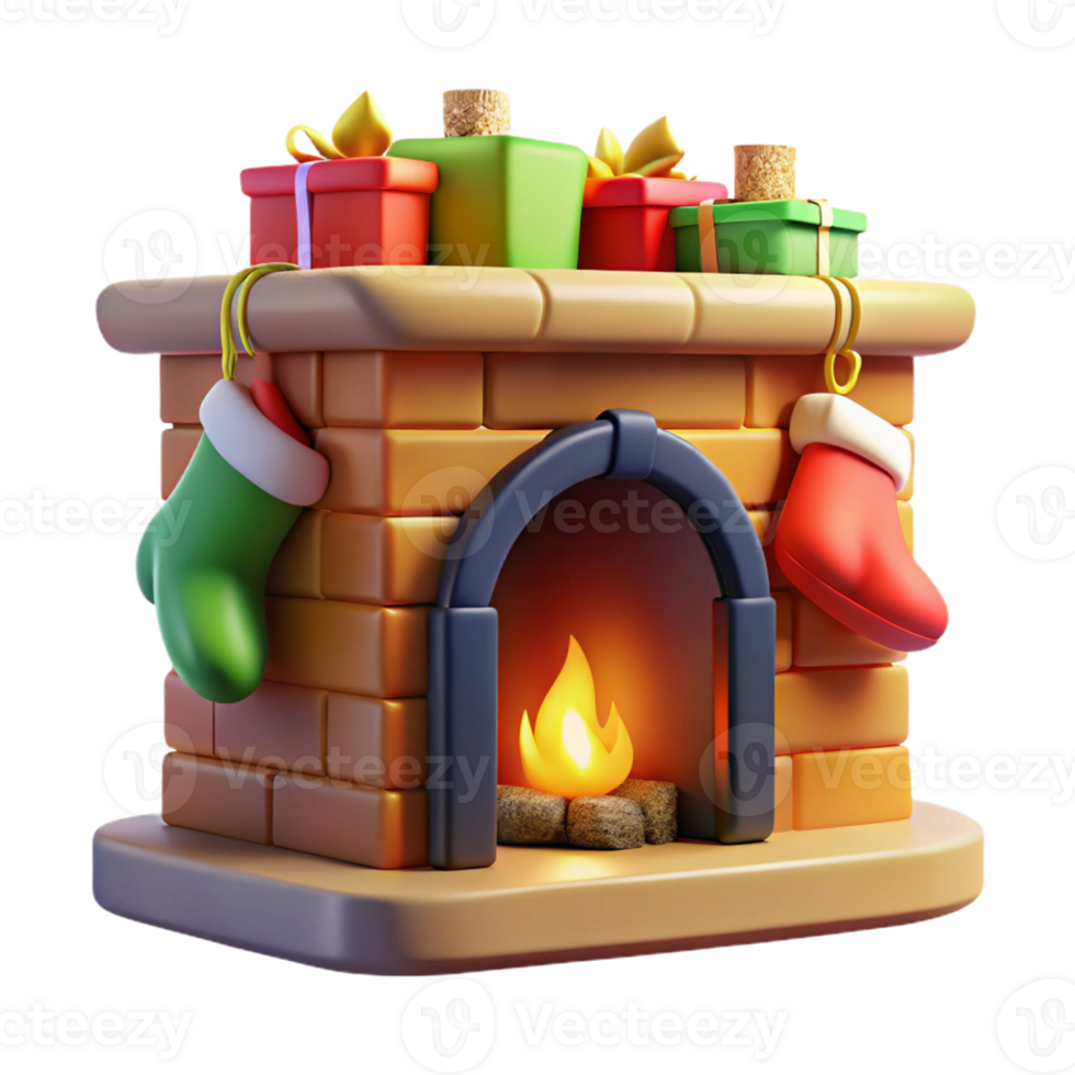 Christmas Fireplace with Gifts and Stockings png