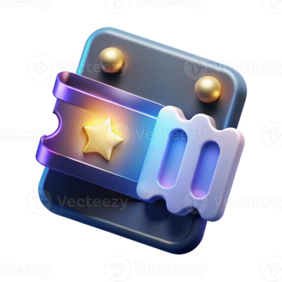 3D Render of Event Ticket Icon, Glowing Neon Ticket Stub Illustration png
