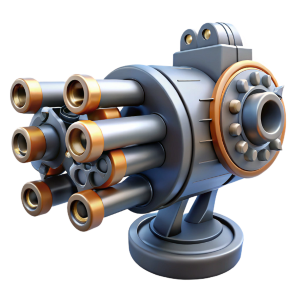 Futuristic 3D Model of a Multi-Barreled Weapon System png