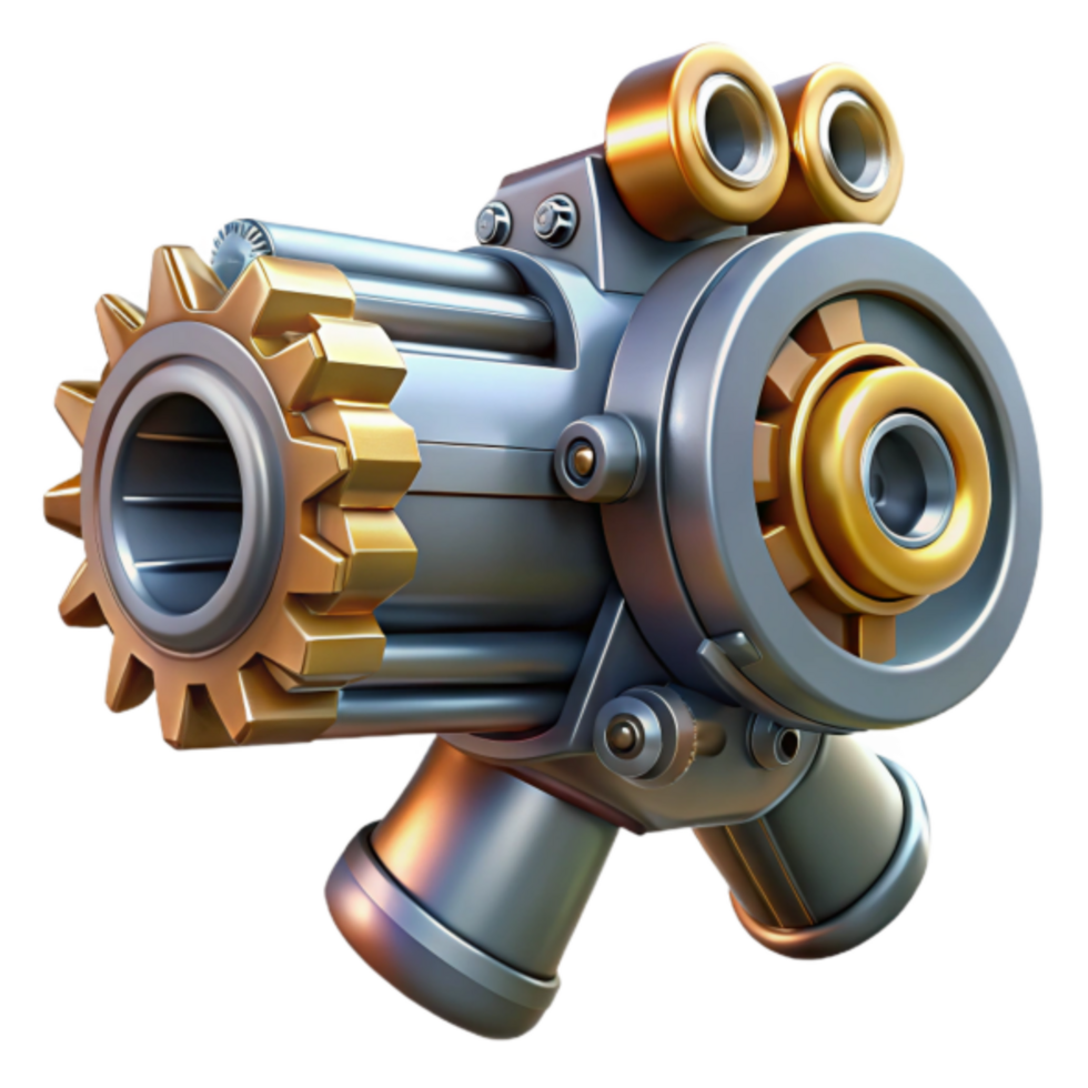 Gear-Driven 3D Render of a Futuristic Rotary Cannon png