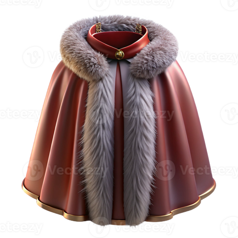 Red Fur-Trimmed Cape with Gold Accents png
