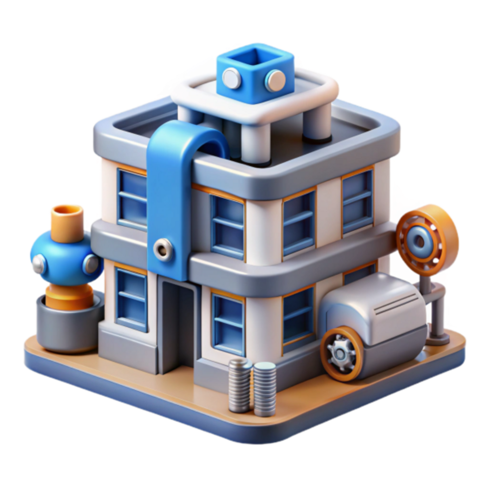 3D Render of a Modern Building Illustration Industrial Architecture Design png