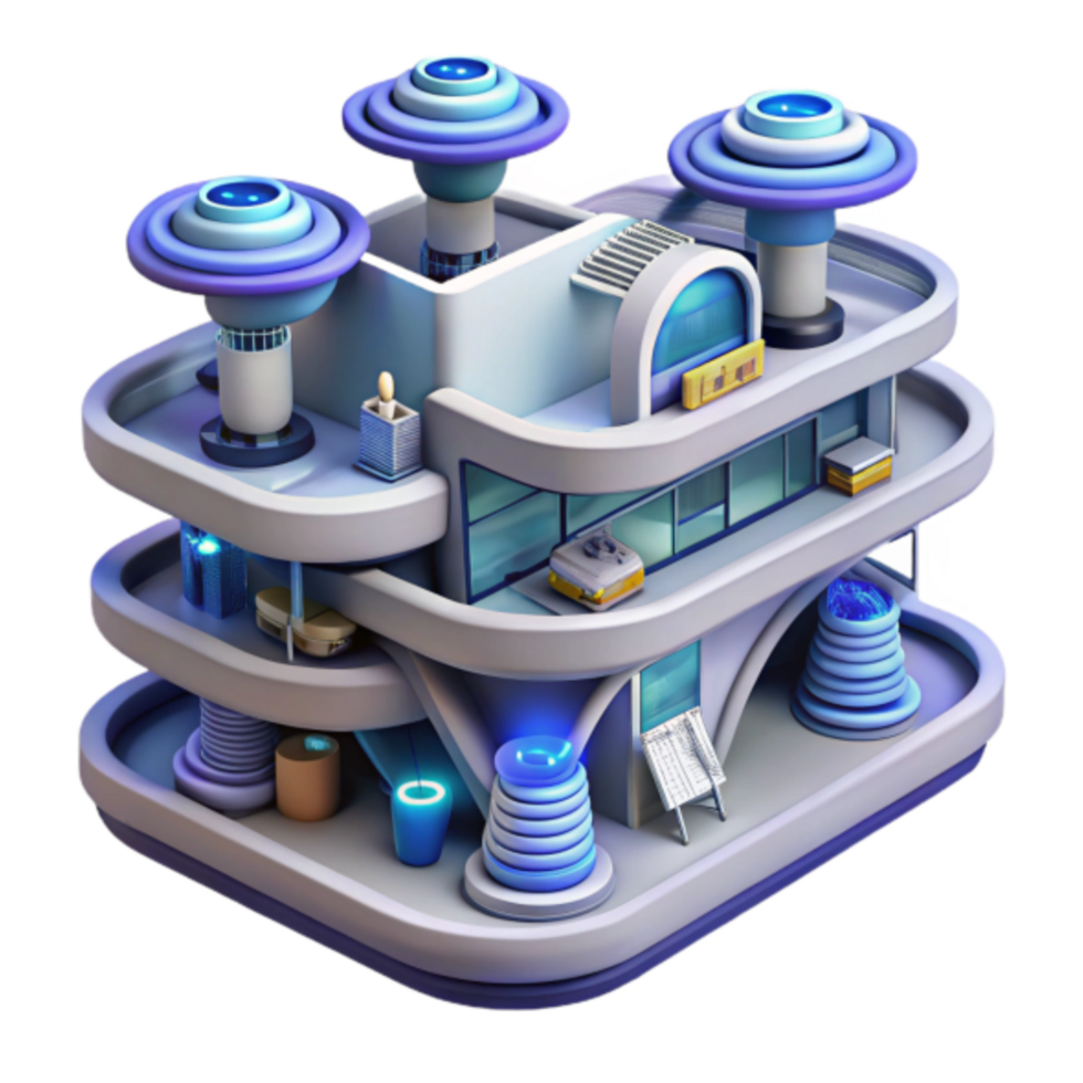 Futuristic 3D Building Illustration Modern Architecture, Sci-Fi Design, Digital Art png