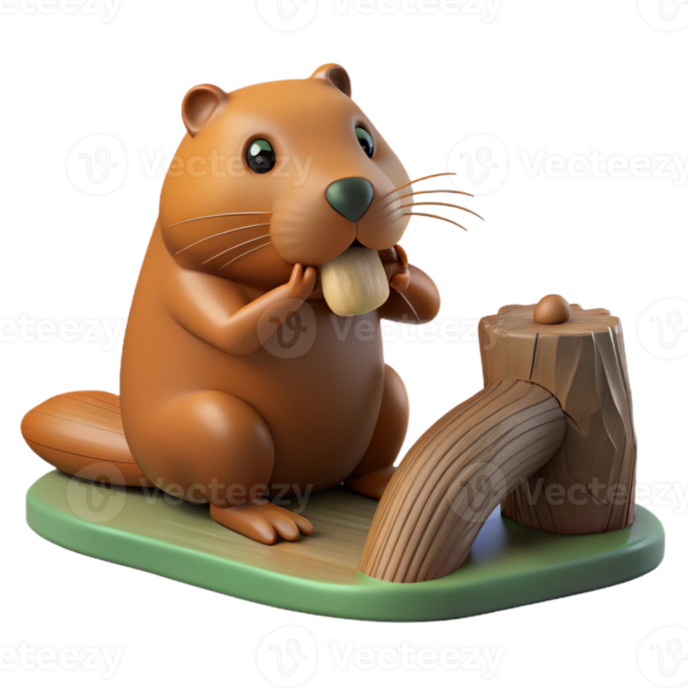 Cute Isometric Beaver Eating Nut png