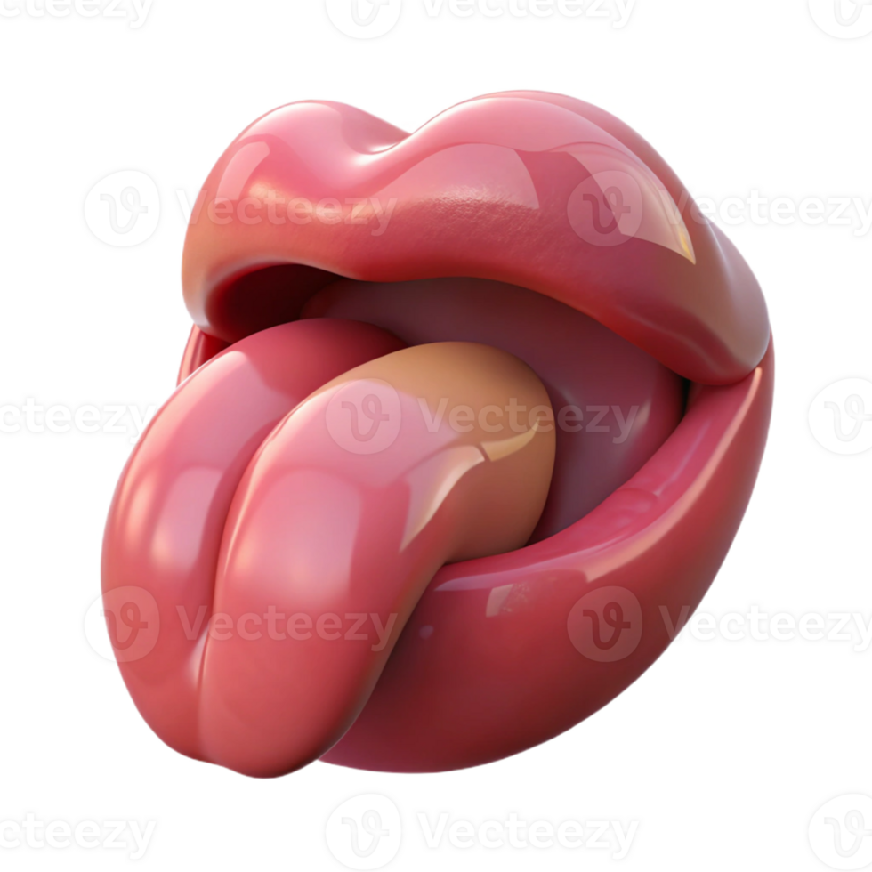 Isometric Glossy Lips and Tongue Illustration png