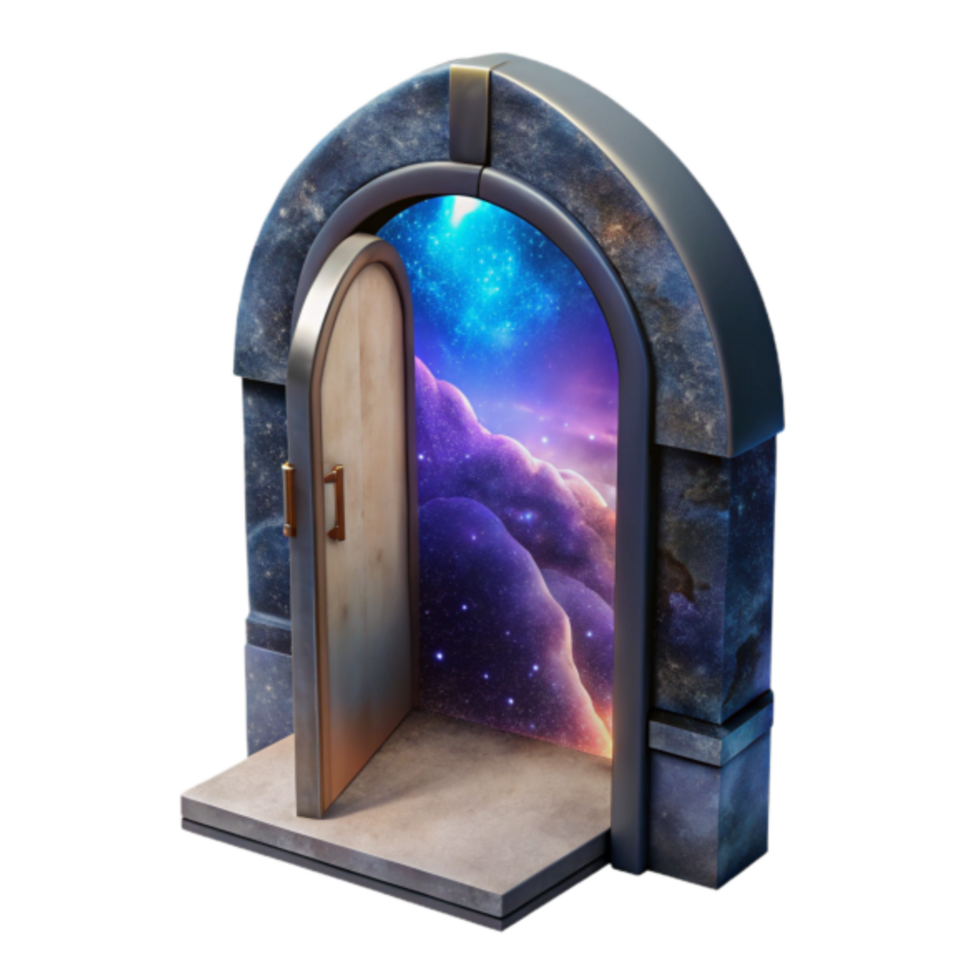 3D Render of an Open Door to a Cosmic Landscape A Fantasy Gateway Illustration png