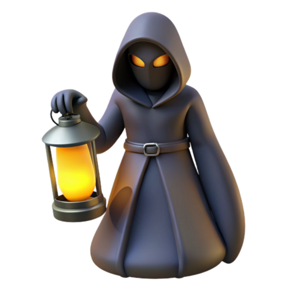 3D Render Mysterious Figure in Robe with Lantern Illustration png
