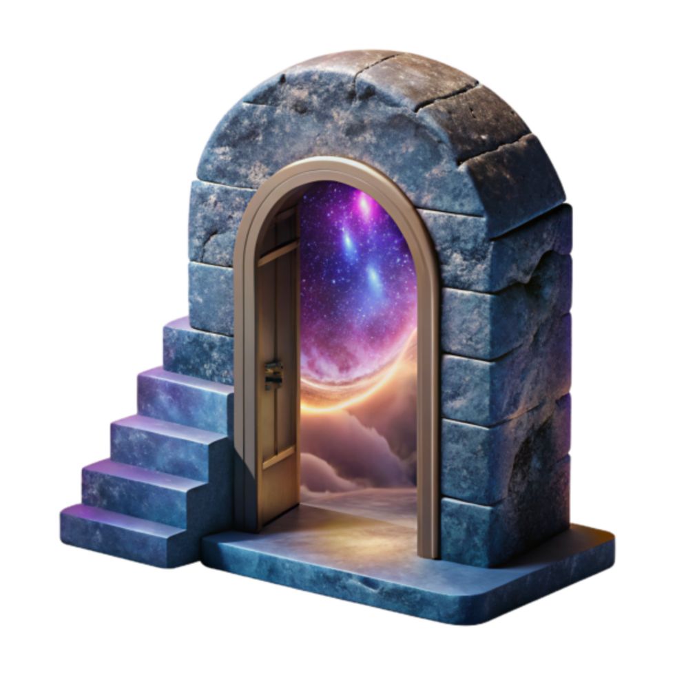 3D Render Stone Archway Doorway to Cosmos Fantasy Space Illustration png