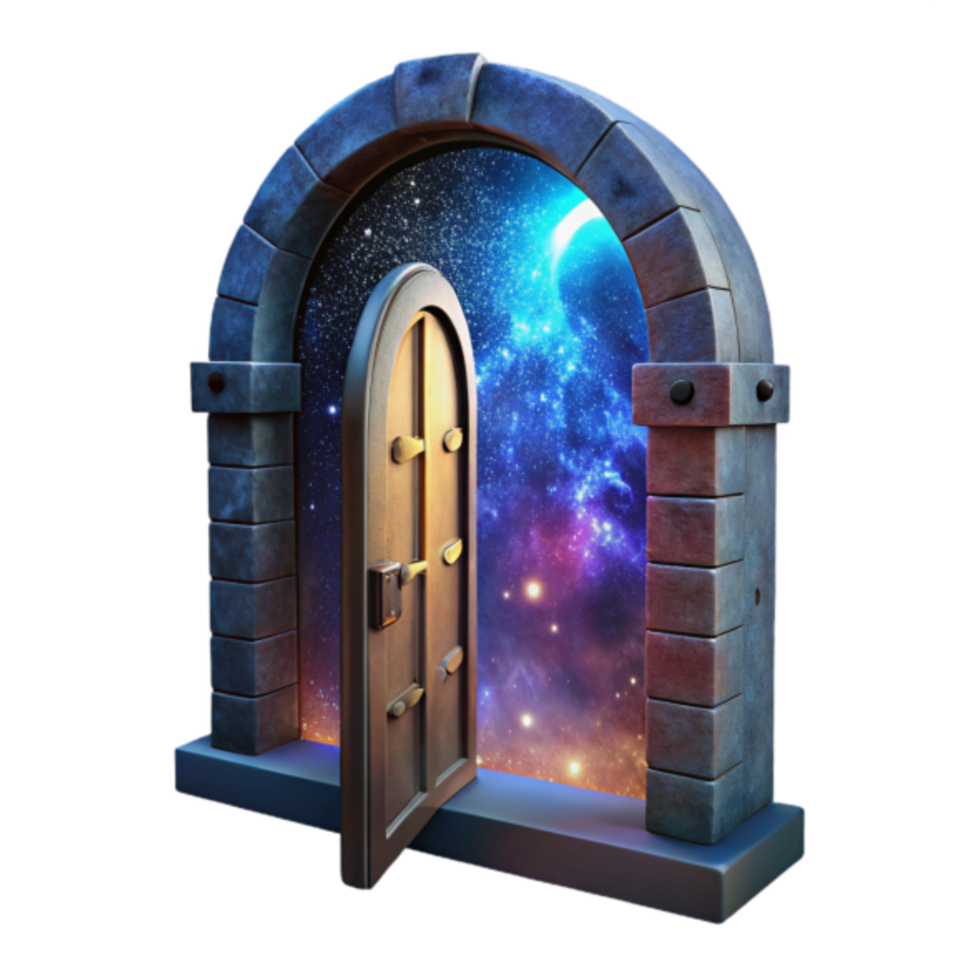 3D Render Cosmic Gateway Stone Arch Door to Nebula png