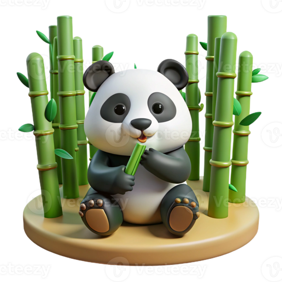 Cute Panda Eating Bamboo Isometric Illustration png