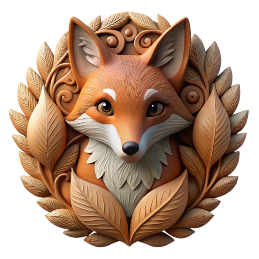 3D Render of a Fox in an Ornate Autumnal Leaf Frame png
