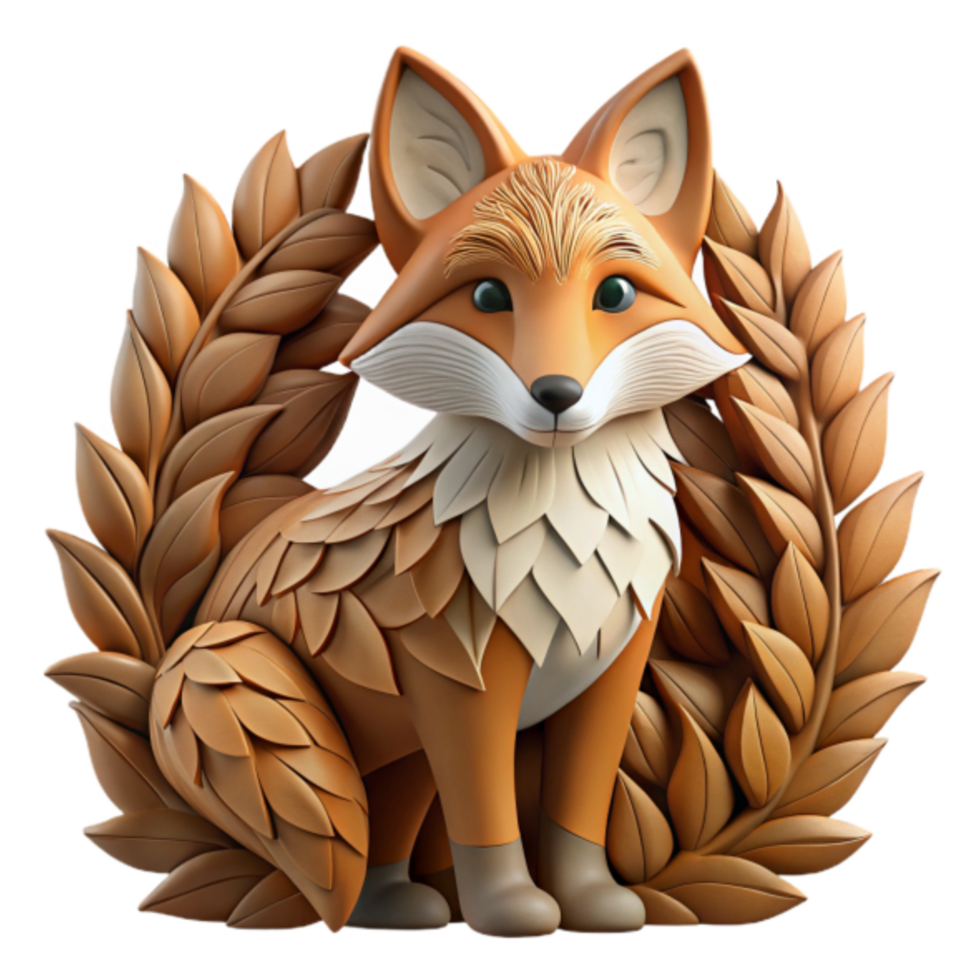 3D Render of a Fox Surrounded by Leaves, Autumnal Wildlife Illustration png