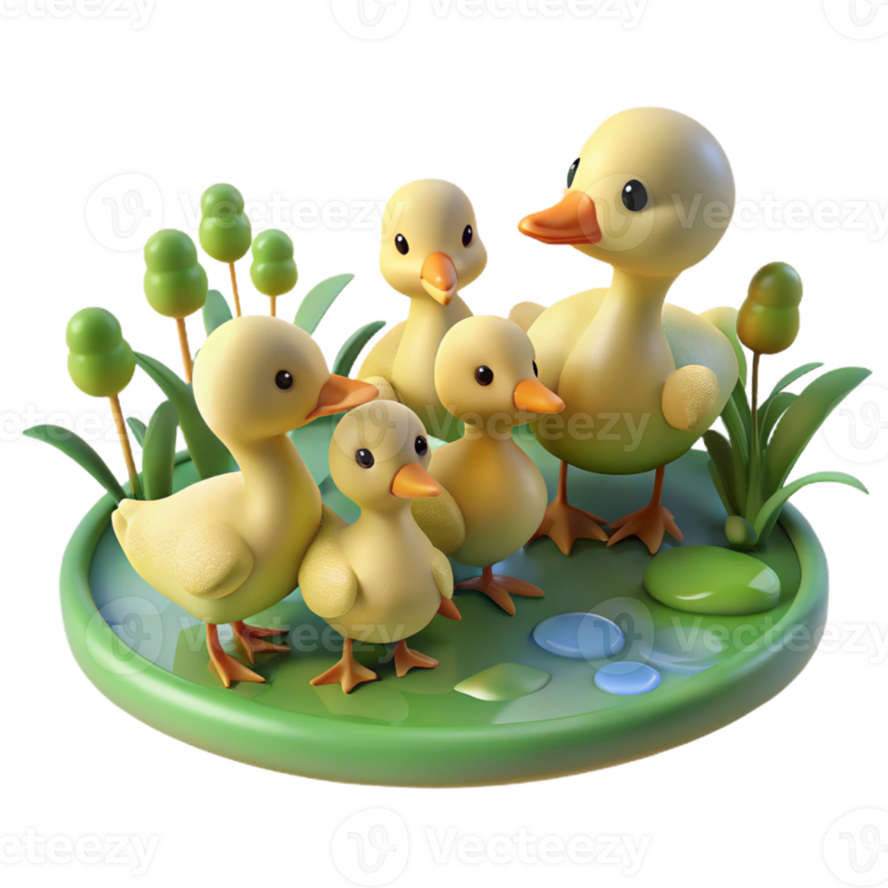 Cute Cartoon Ducks in Pond png