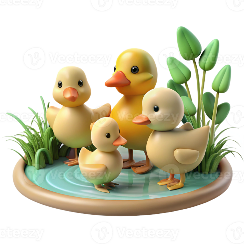 Cute Ducklings in a Pond png