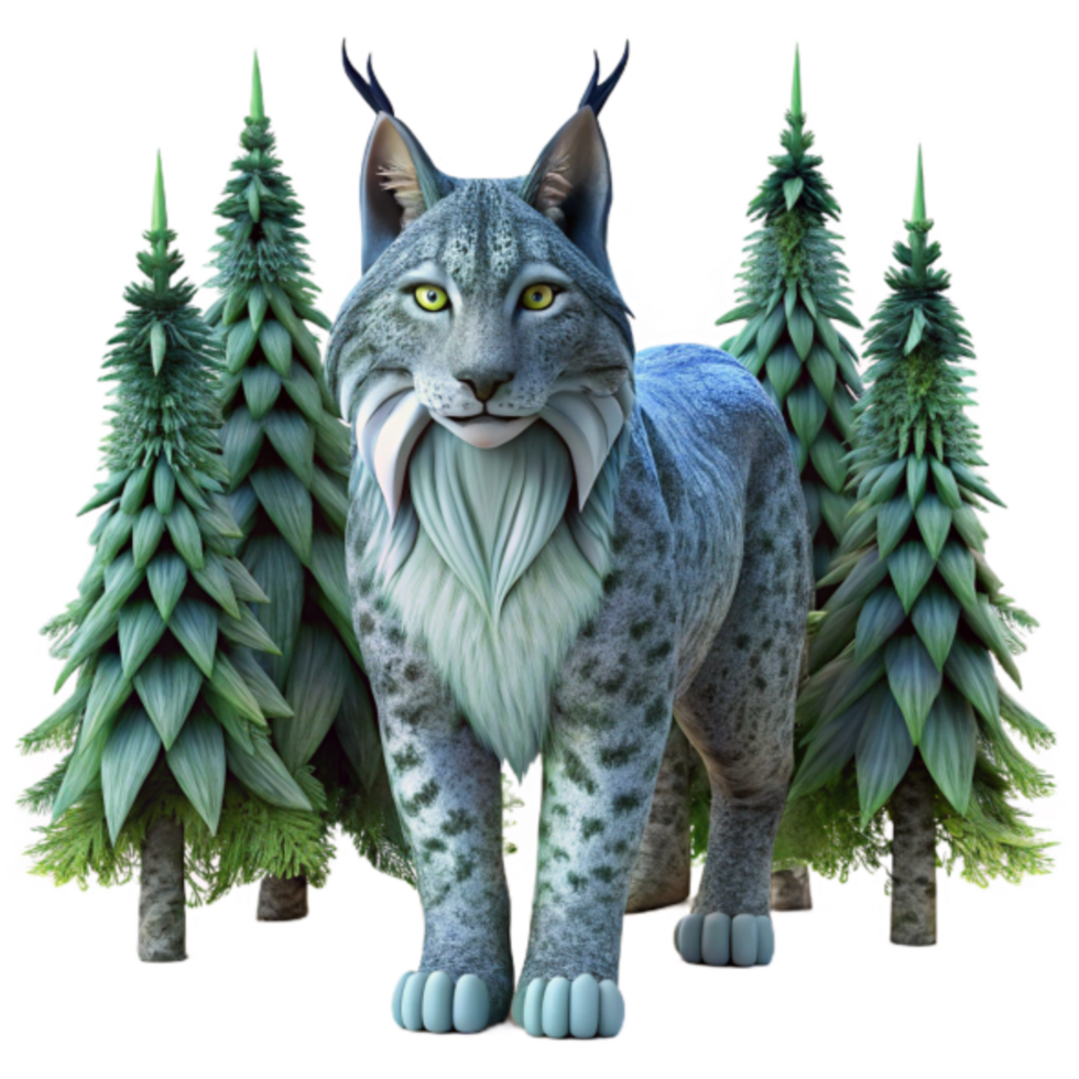 Majestic 3D Render of a Lynx in a Winter Forest png