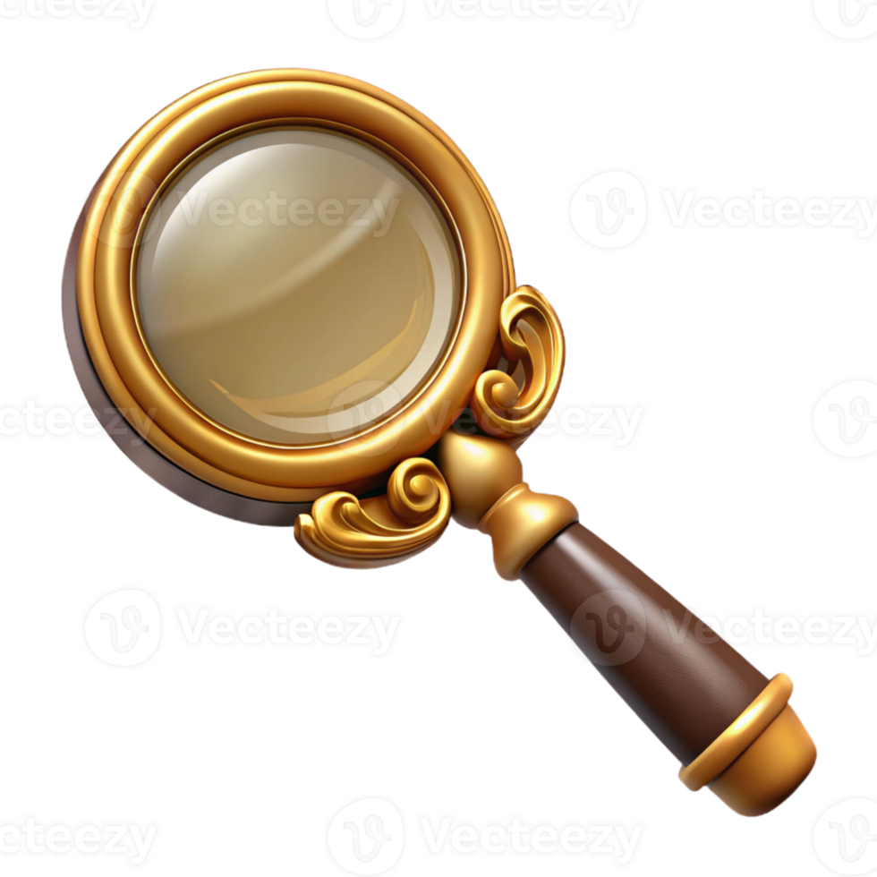 Golden Magnifying Glass with Intricate Design png