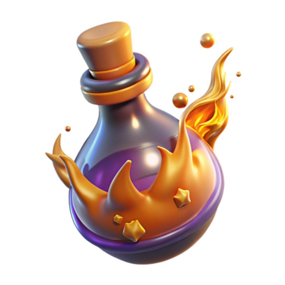 3D Render of Magical Potion Bottle with Flame Effect png