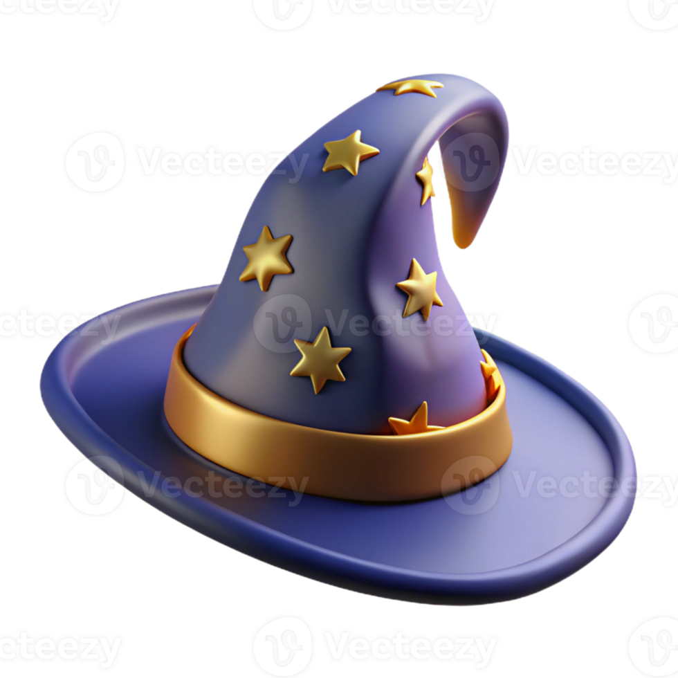 Isometric Rendered Purple Wizard Hat with Stars png