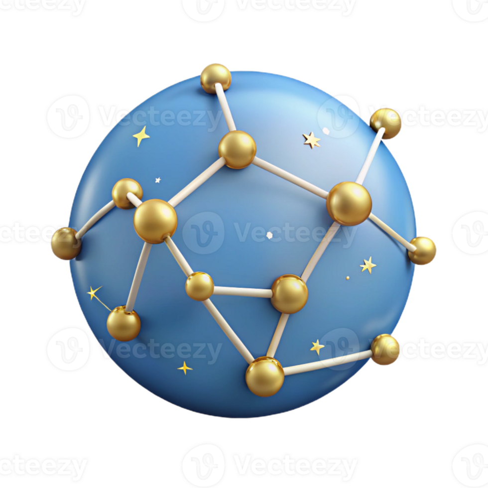 Isometric Sphere with Connected Gold Spheres png