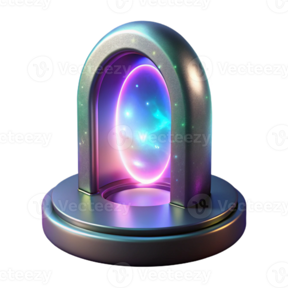 Cosmic Portal 3D Render Glowing Nebula in Metallic Archway png
