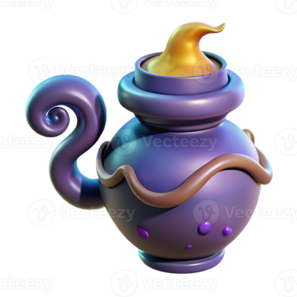 Whimsical 3D Render of a Magical Purple Pot with a Golden Top png