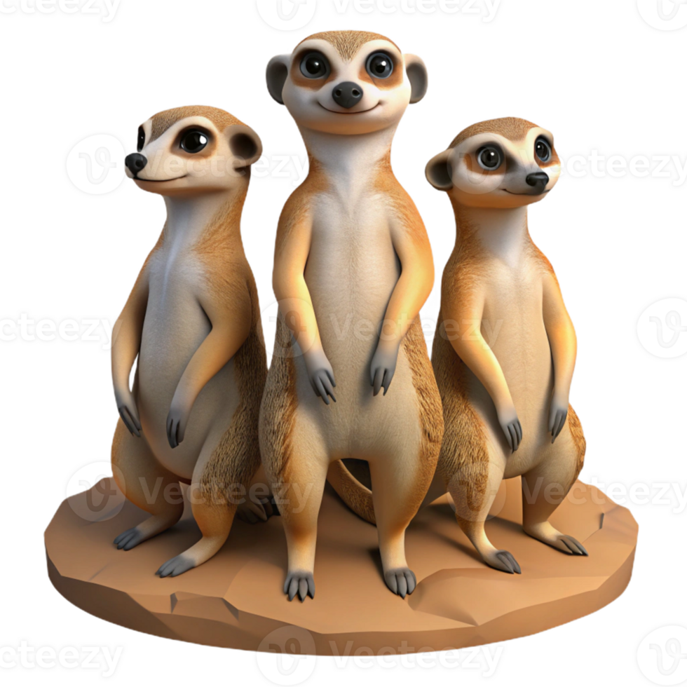 Cute Isometric Meerkat Family Illustration png
