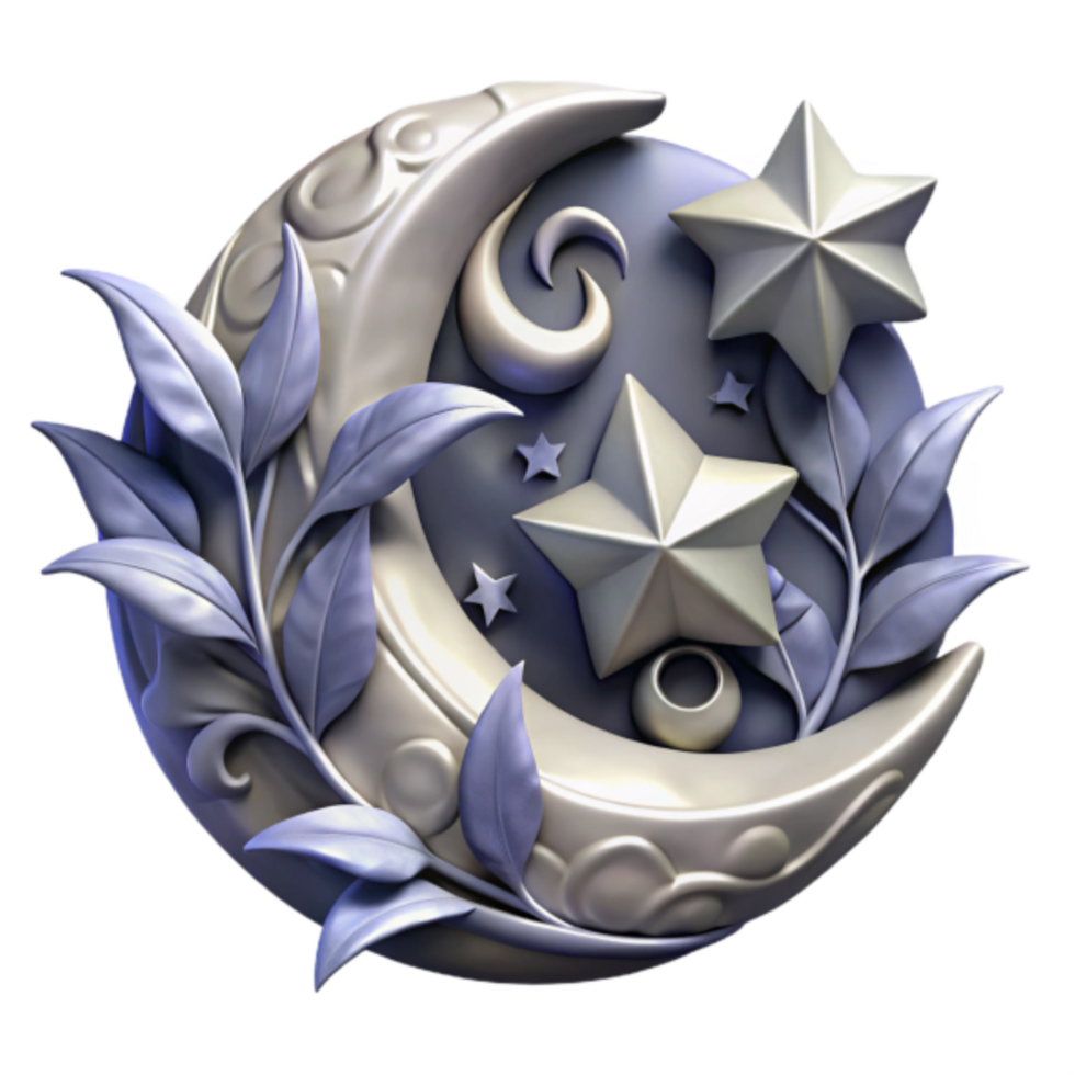 Crescent Moon and Stars 3D Render Illustration png