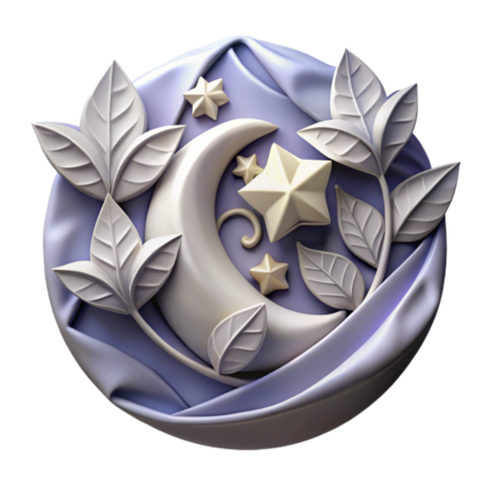 Dreamy Moon and Stars 3D Render Illustration with Leaves png